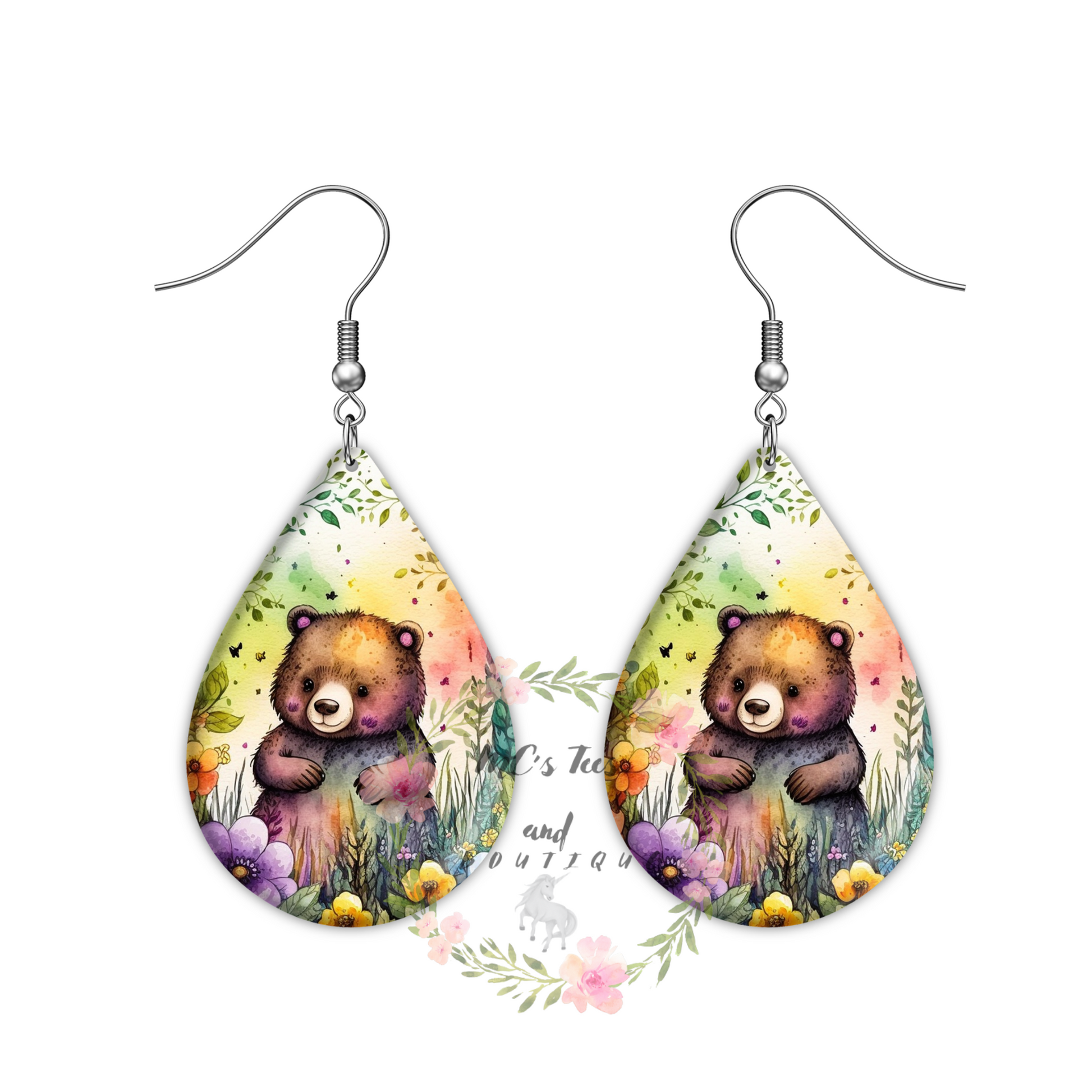 Baby Bear Teardrop Shaped Sublimation Earrings