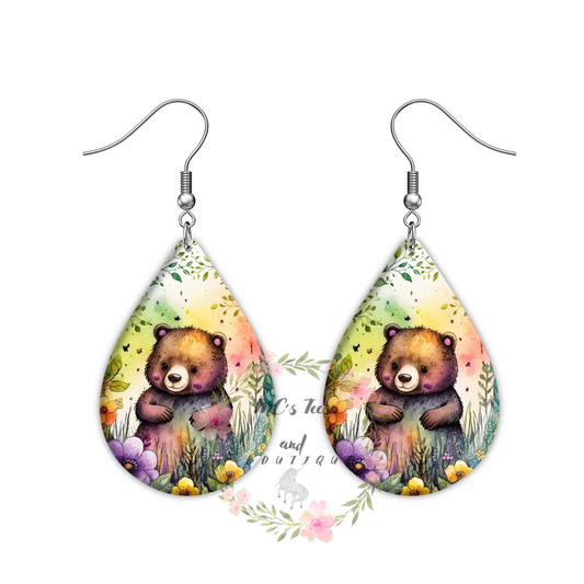 Baby Bear Teardrop Shaped Sublimation Earrings