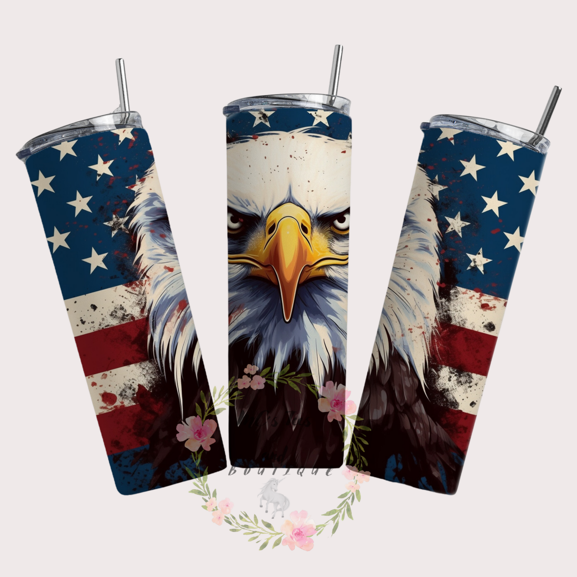 Bald Eagle With American Flag Background Sublimation Tumbler