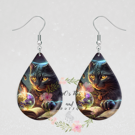 Black Cat Teardrop Shaped Sublimation Earrings