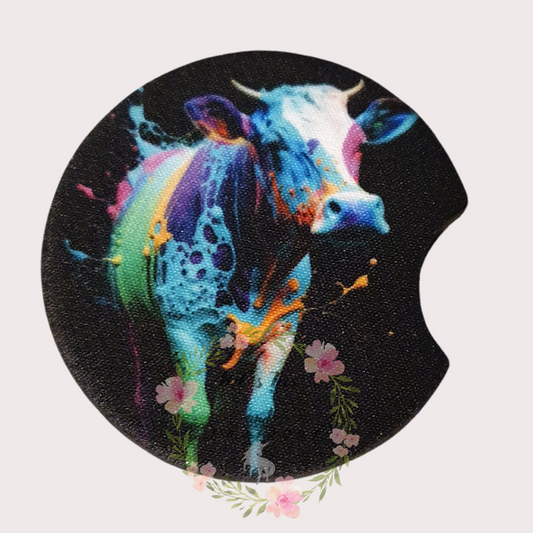 Colorful Cow Sublimation Car Coaster