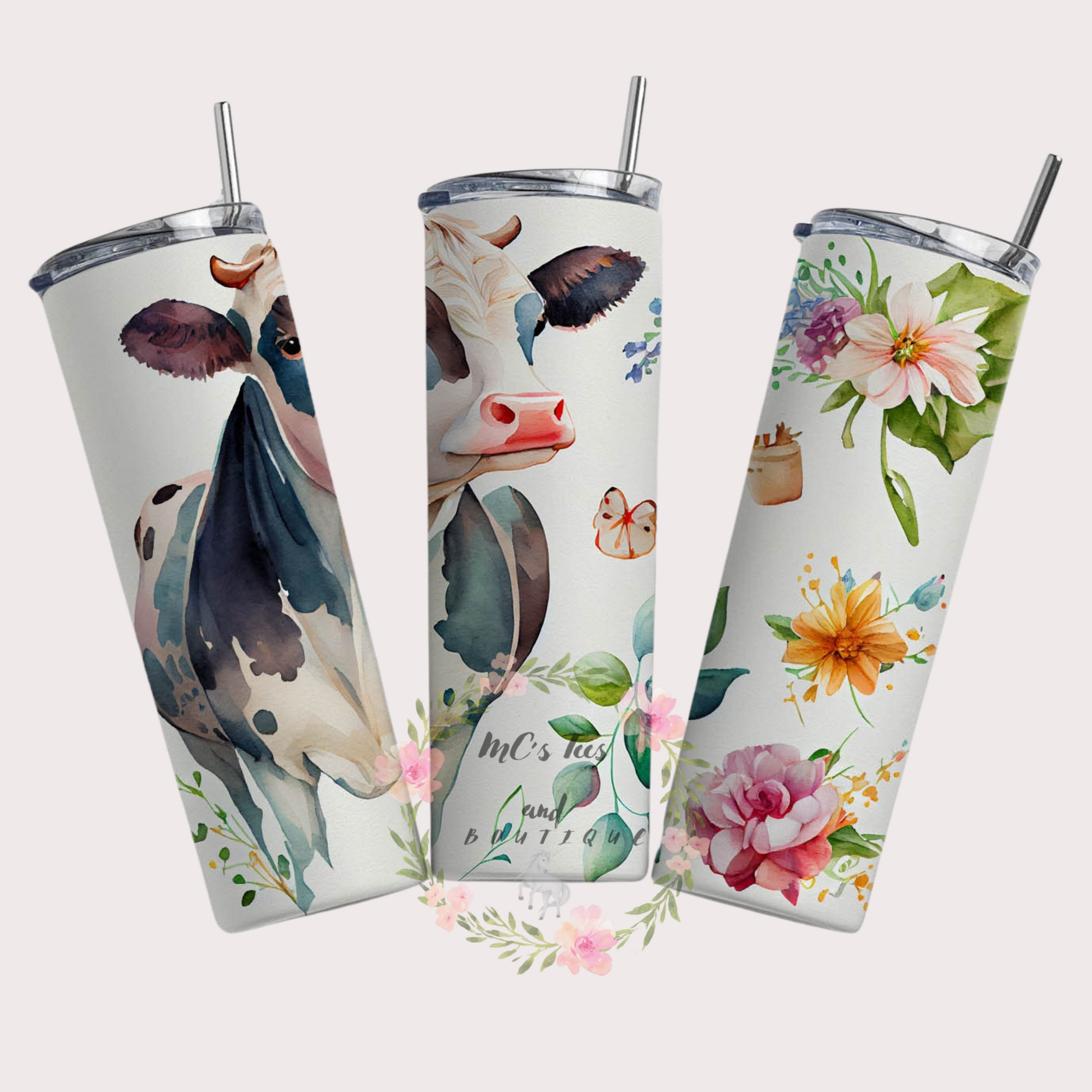 Cow and Flowers Sublimation Tumbler