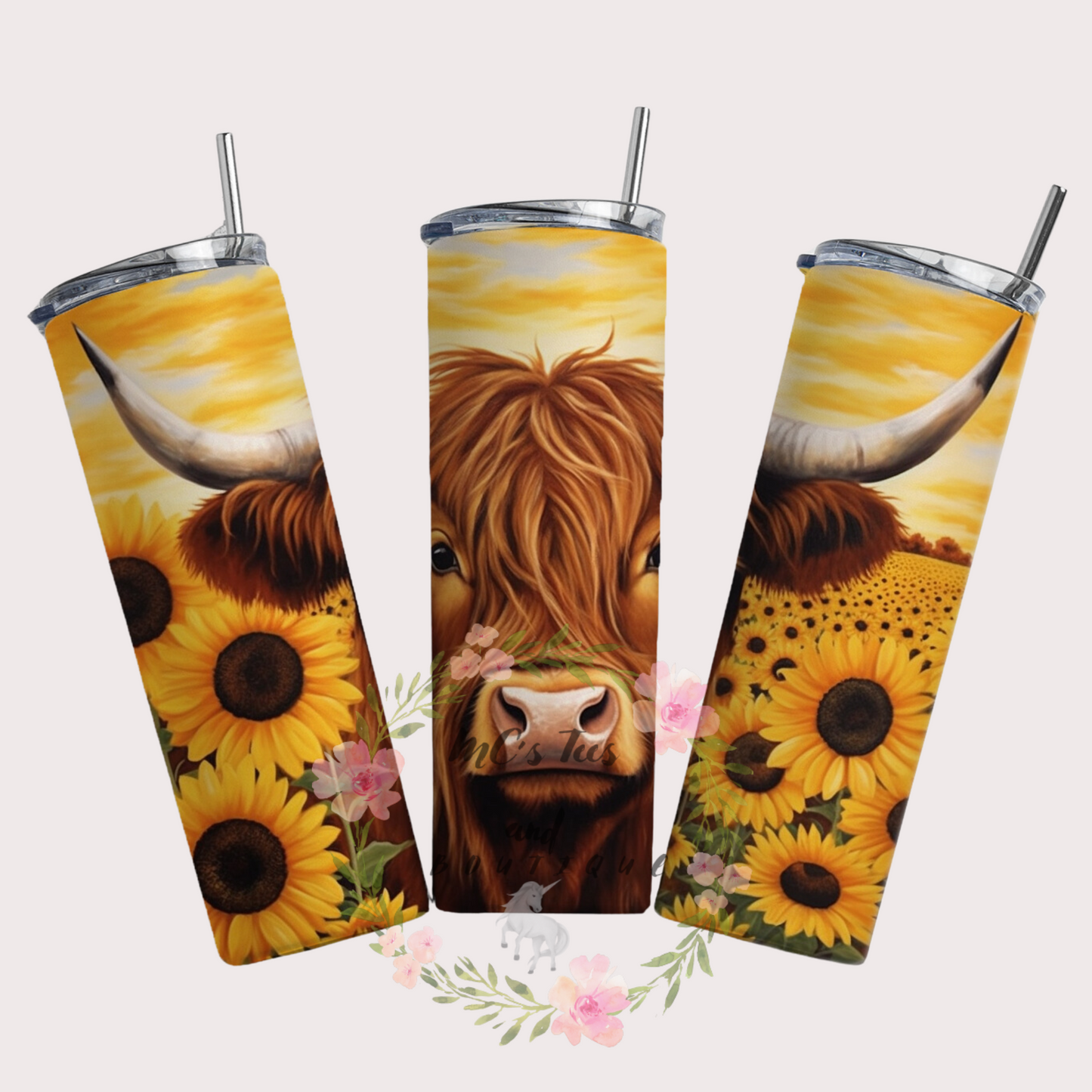 Highland Cow with Sunflowers Sublimation Tumbler