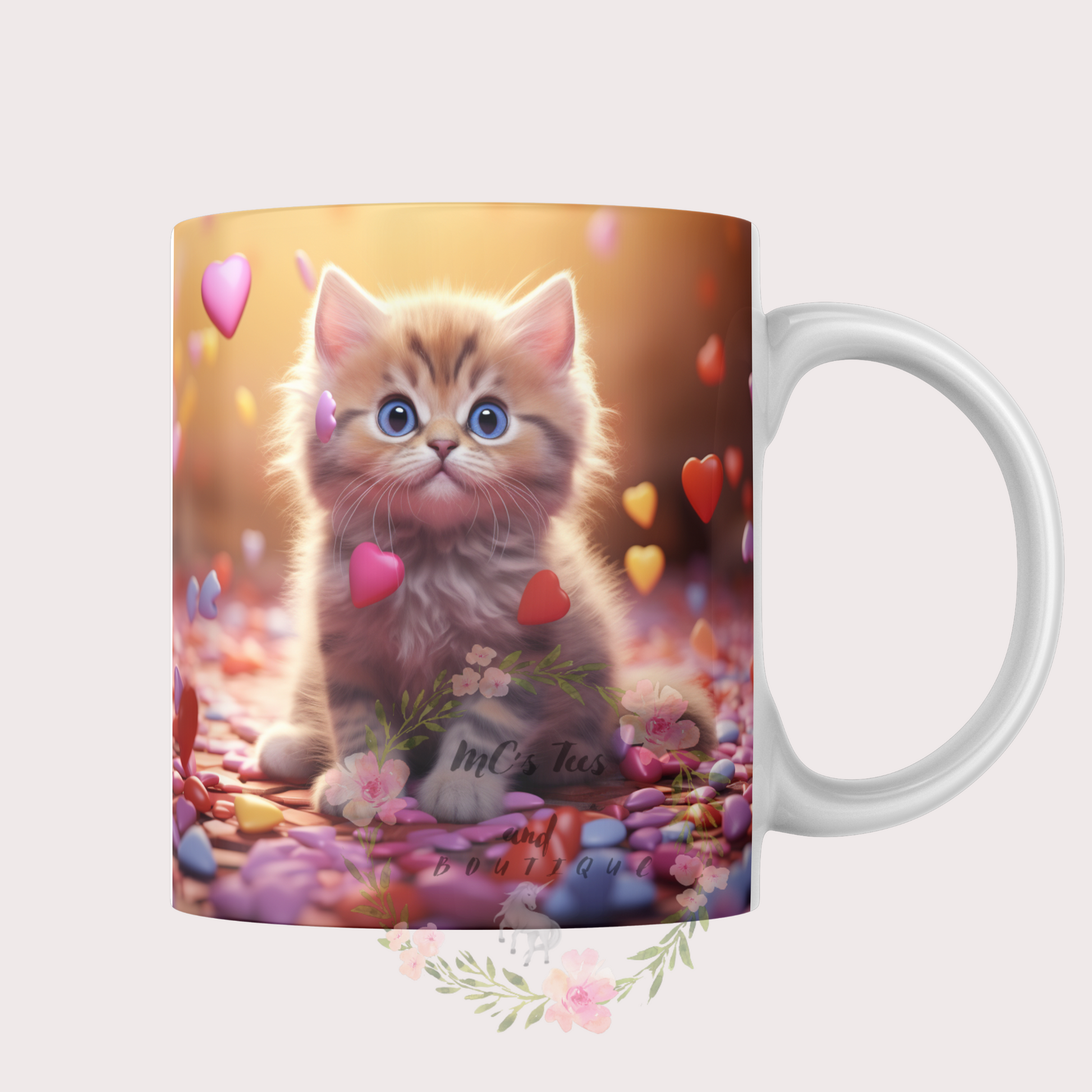 Kitten with Hearts Sublimation Ceramic Mug