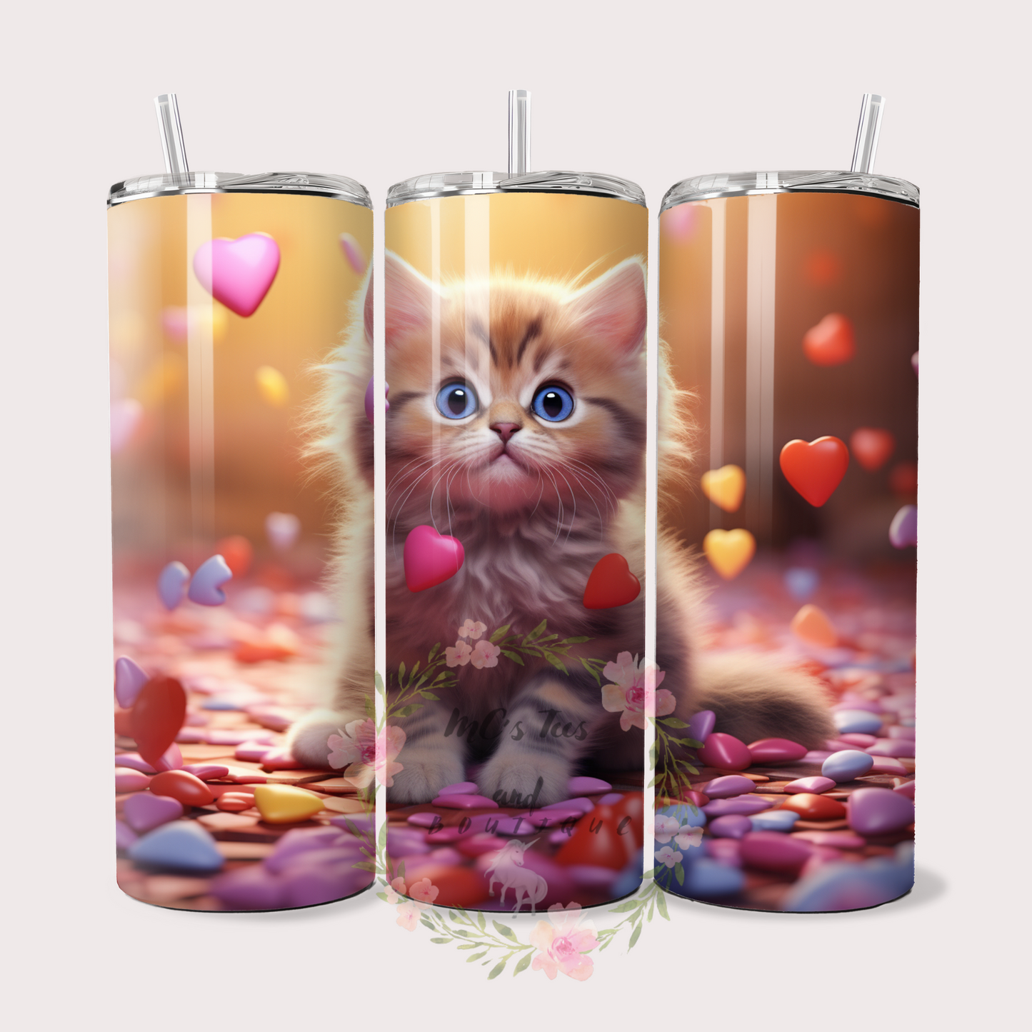 Kitten with Hearts Sublimation Tumbler