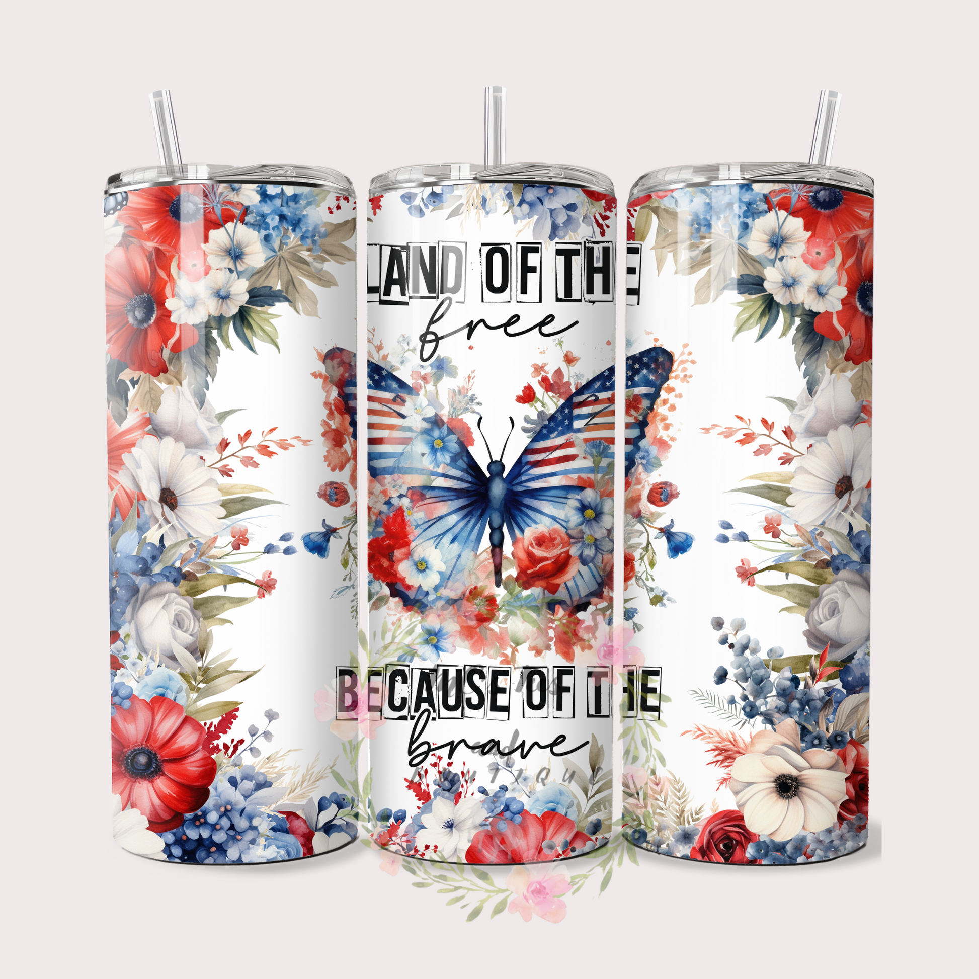 Land of the Free Because of The Brave Flowered Sublimation Tumbler