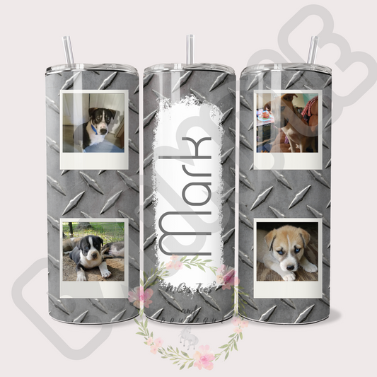 Personalized Polaroid Sublimation Tumbler with Steel Diamond Plate Background