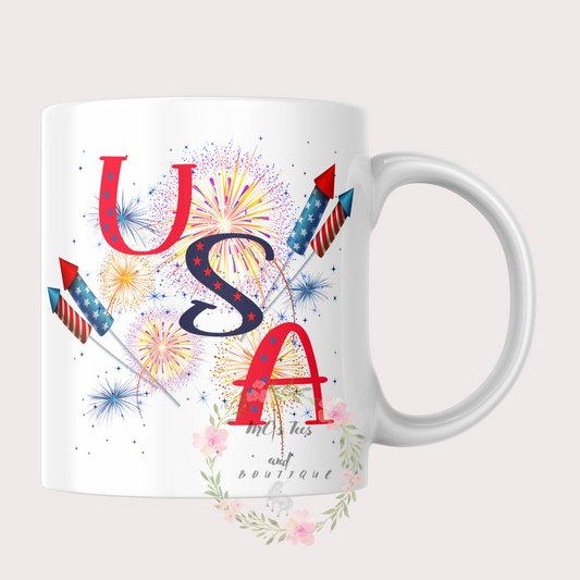 USA With Fireworks Sublimation Ceramic Mug