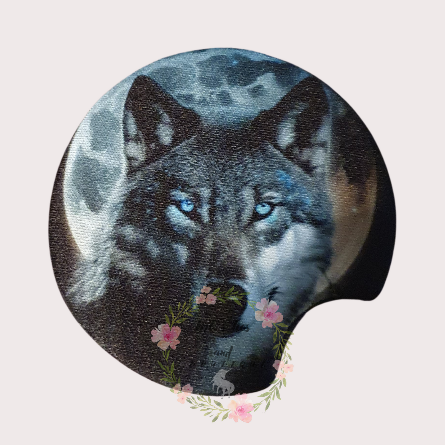 Wolf With Full Moon Sublimation Car Coaster